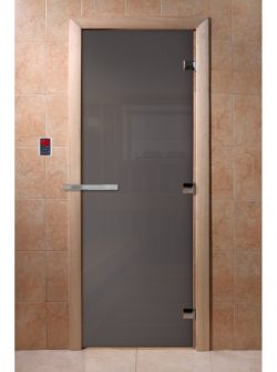Дверь Графит матовое 190*70, 8 мм, 3 петли, коробка ольха, Банный Эксперт  